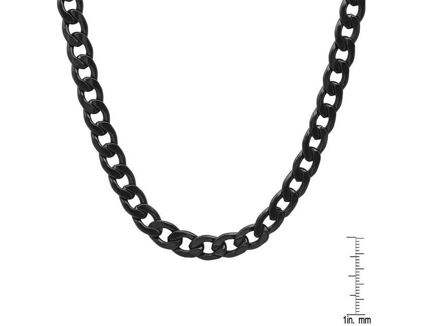 Mens black ip stainless steel cuban chain necklace