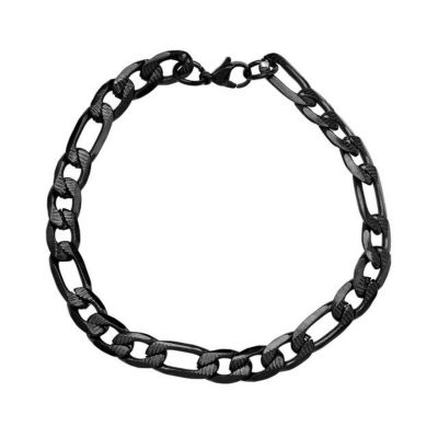 STEELTIME Men's black ip stainless stseel figaro chain bracelet
