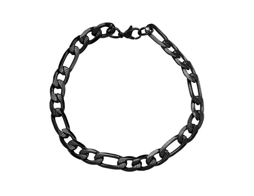 Mens black ip stainless stseel figaro chain bracelet