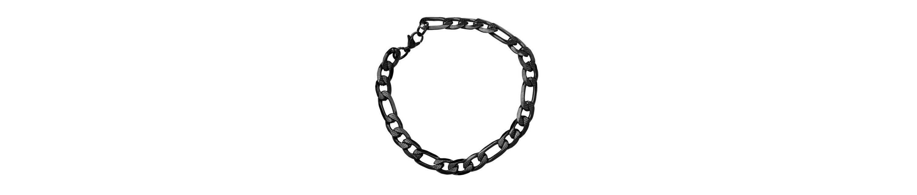 Mens black ip stainless stseel figaro chain bracelet