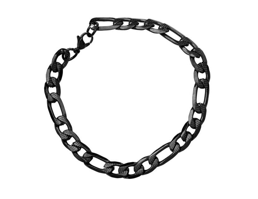 Mens black ip stainless stseel figaro chain bracelet