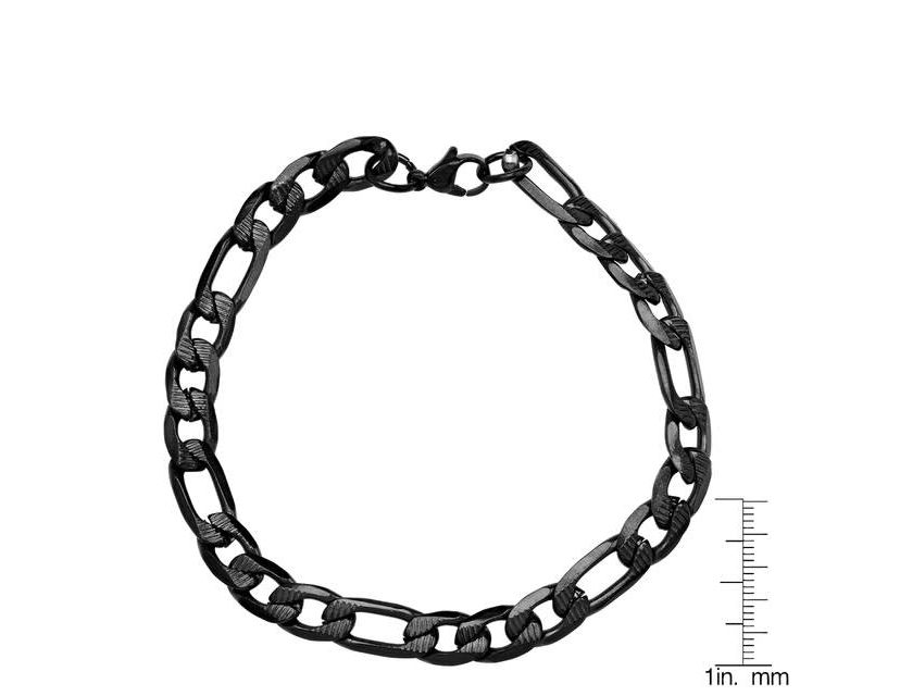Mens black ip stainless stseel figaro chain bracelet