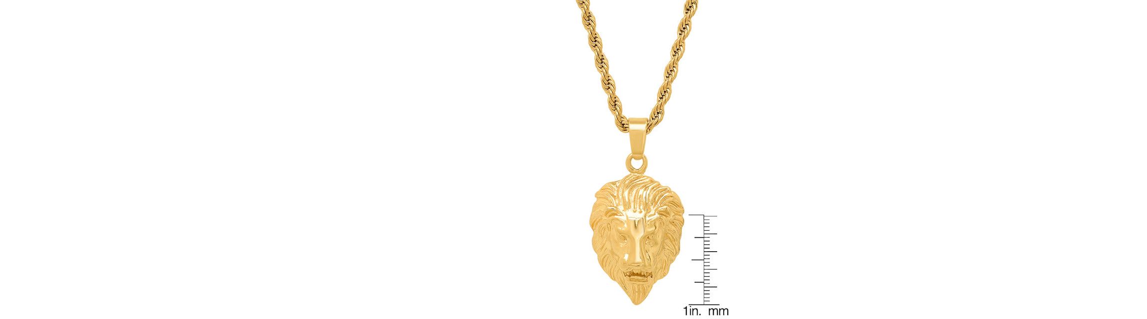 Mens 18k gold plated stainless steel lions head pendant