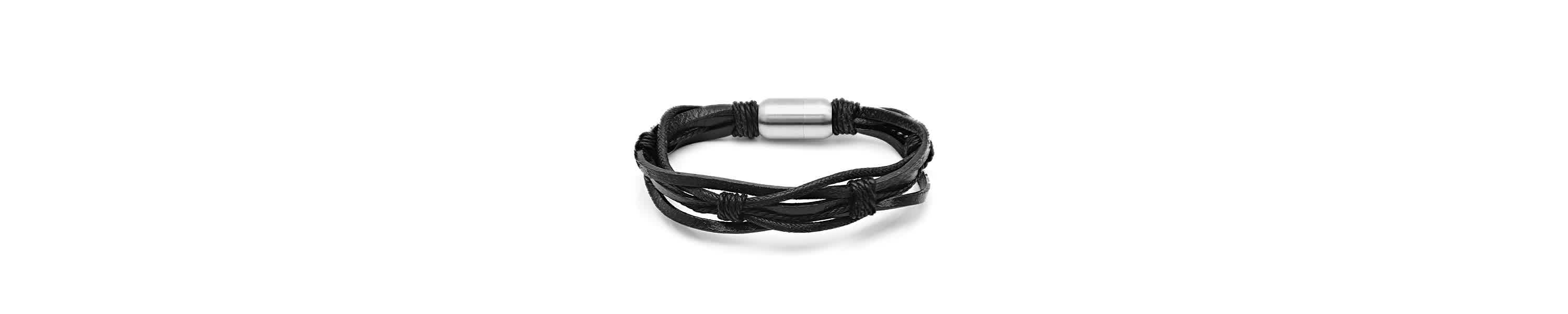 Mens black leather bracelet