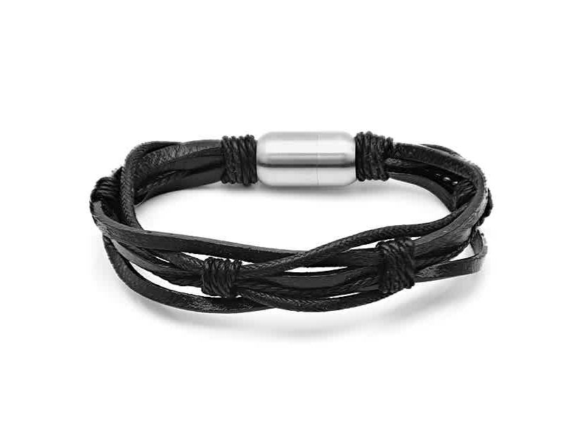 Mens black leather bracelet