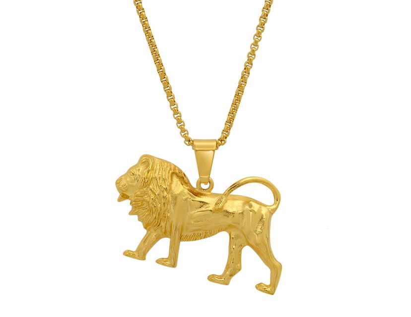 Mens 18k gold plated stainless steel lion pendant