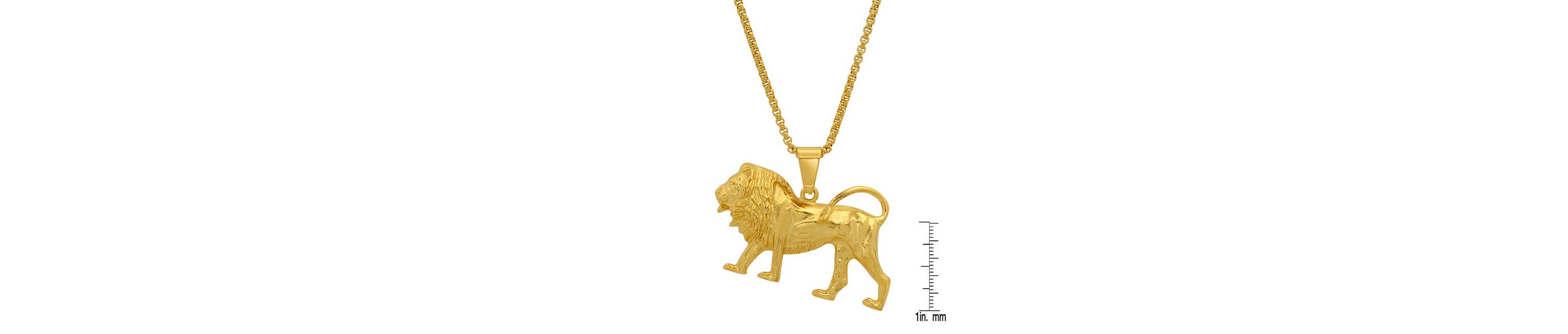 Mens 18k gold plated stainless steel lion pendant