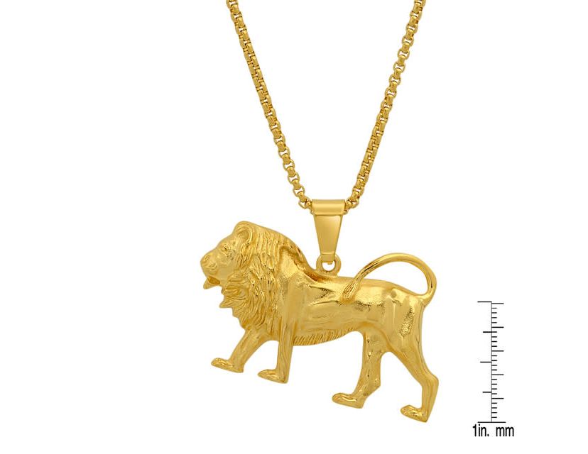 Mens 18k gold plated stainless steel lion pendant