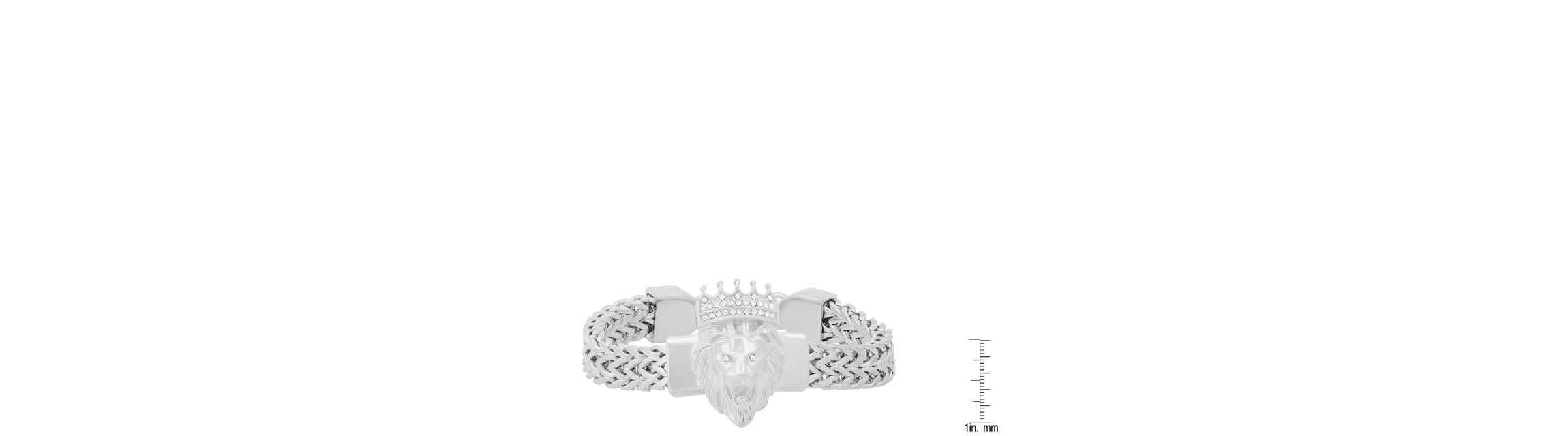 Mens stainless steel double row wheat chain links and simulated diamonds lion head bracelet