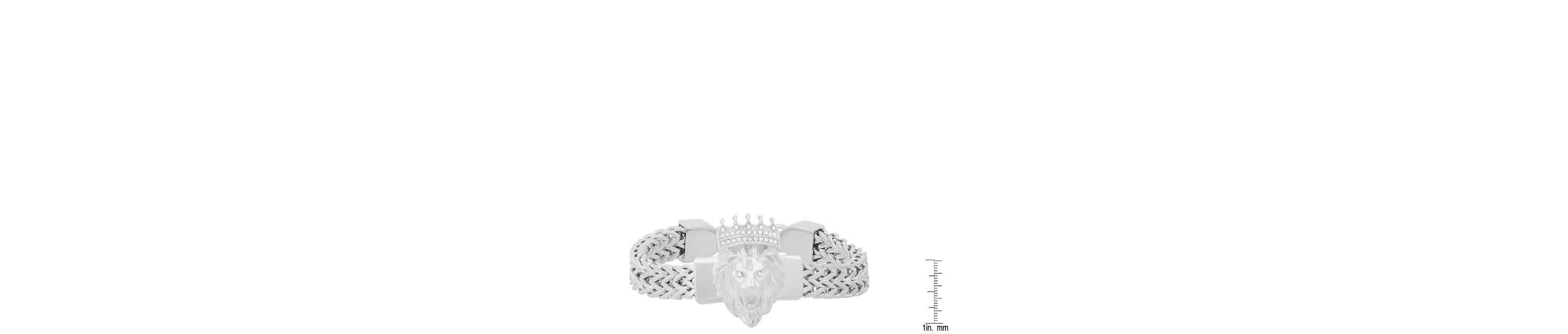 Mens stainless steel double row wheat chain links and simulated diamonds lion head bracelet