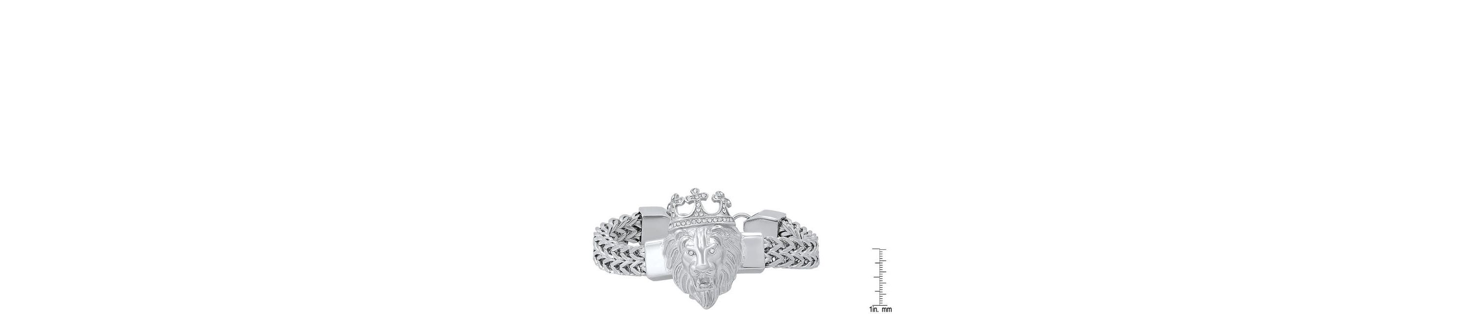 Mens stainless steel double row wheat chain links and simulated diamonds lion head bracelet