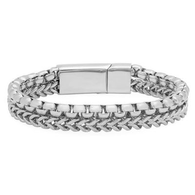 STEELTIME Men's stainless steel box chain and rounded box chain bracelet, Silver
