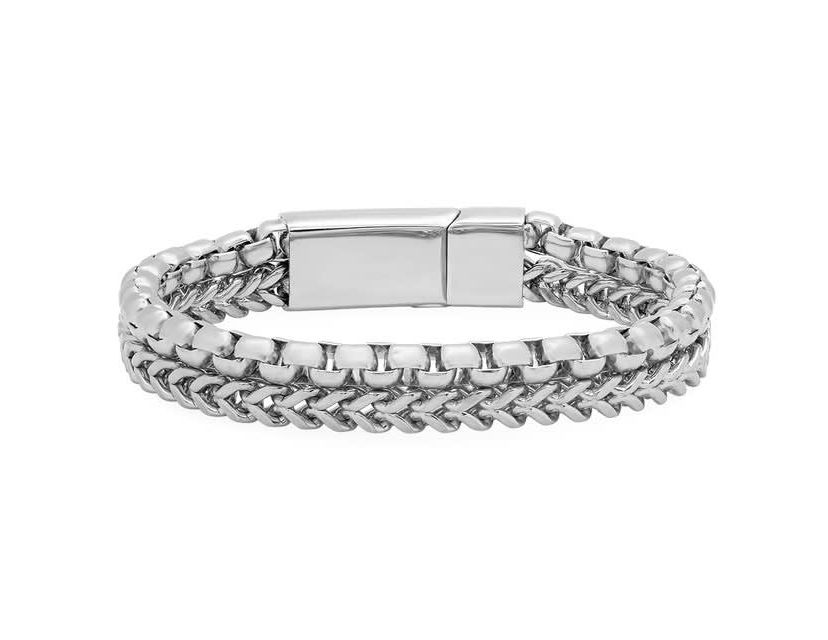 Mens stainless steel box chain and rounded box chain bracelet