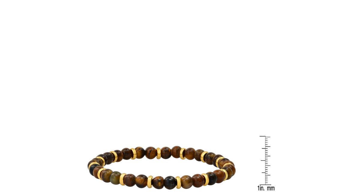 Mens tiger eye and 18k gold plated stainless steel beaded bracelet