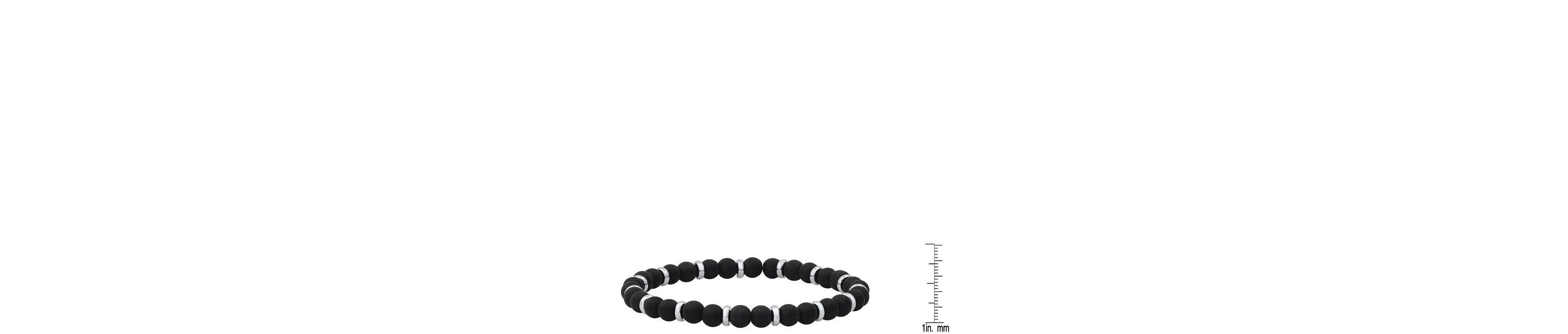 Mens black lava and stainless steel beaded bracelet