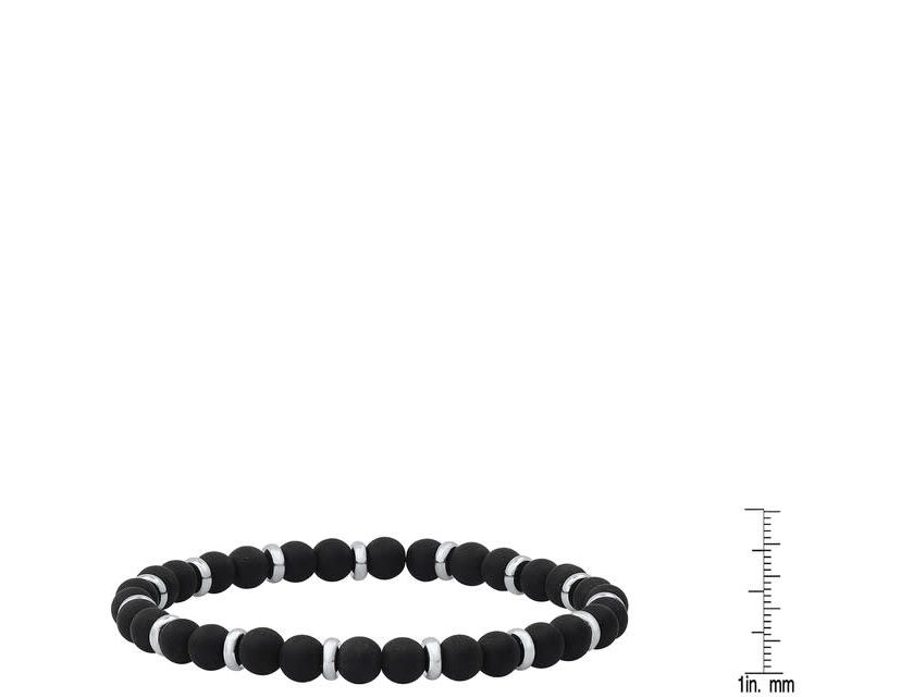 Mens black lava and stainless steel beaded bracelet