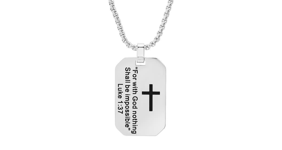 Mens stainless steel "For with God nothing Shall be Impossible" dog tag pendant