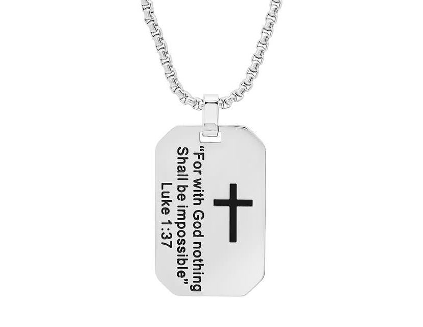 Mens stainless steel "For with God nothing Shall be Impossible" dog tag pendant