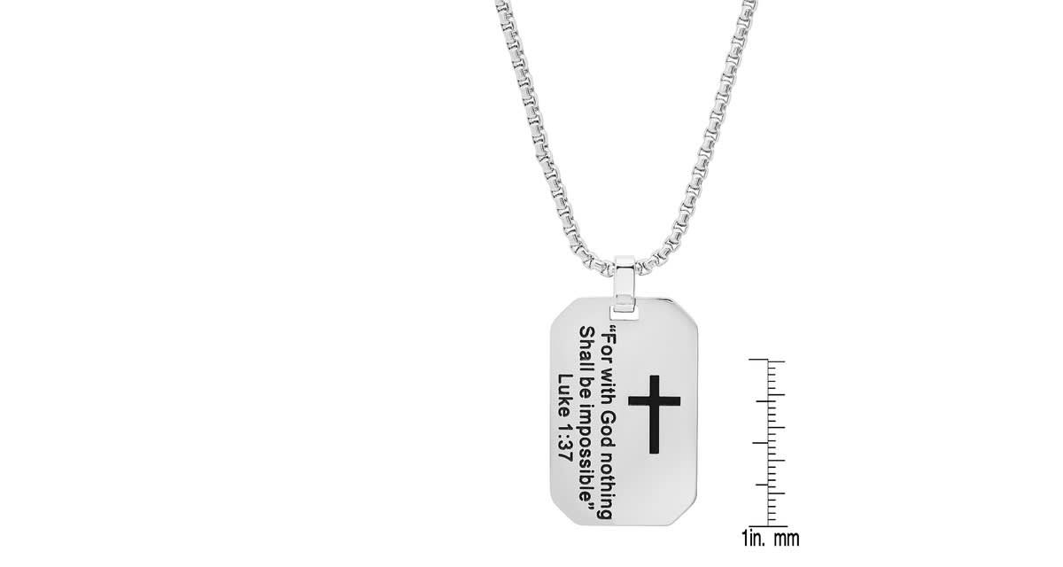 Mens stainless steel "For with God nothing Shall be Impossible" dog tag pendant