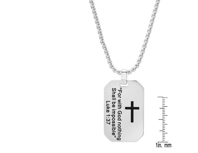 Mens stainless steel "For with God nothing Shall be Impossible" dog tag pendant
