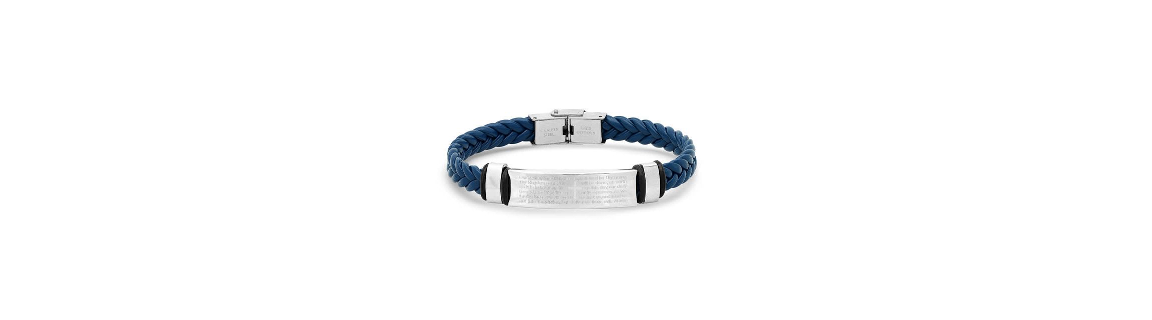Mens blue braided leather, stainless steel and hematite beded 2pc set bracelets
