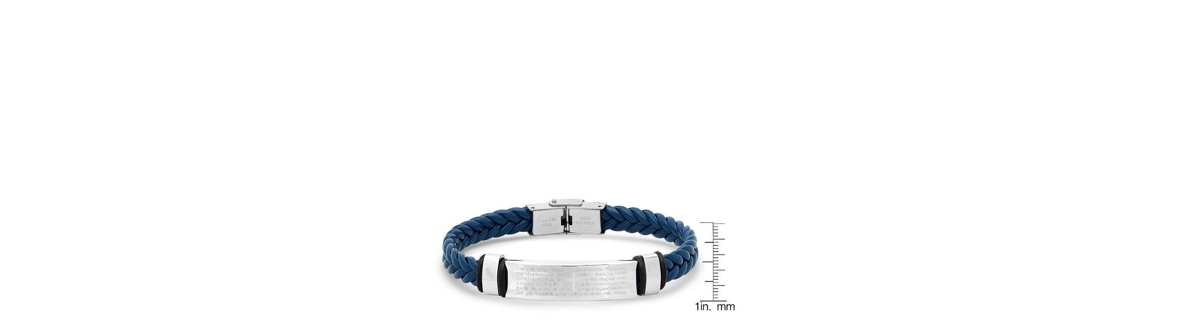 Mens blue braided leather, stainless steel and hematite beded 2pc set bracelets