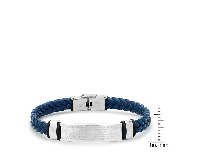 Mens blue braided leather, stainless steel and hematite beded 2pc set bracelets