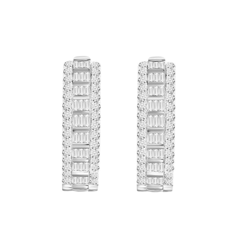 10K White Gold 1 1/2ct Round/Baguette Diamond Hoops Earring