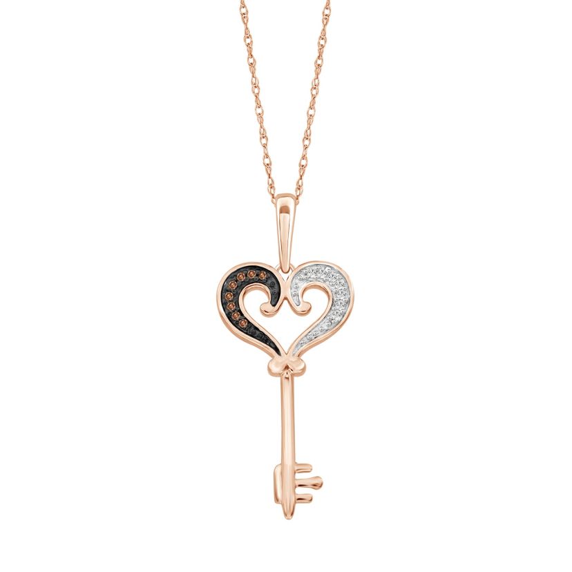 1/20ct. t.w. Diamond Key Pendant Neckace in 10K Pink Gold