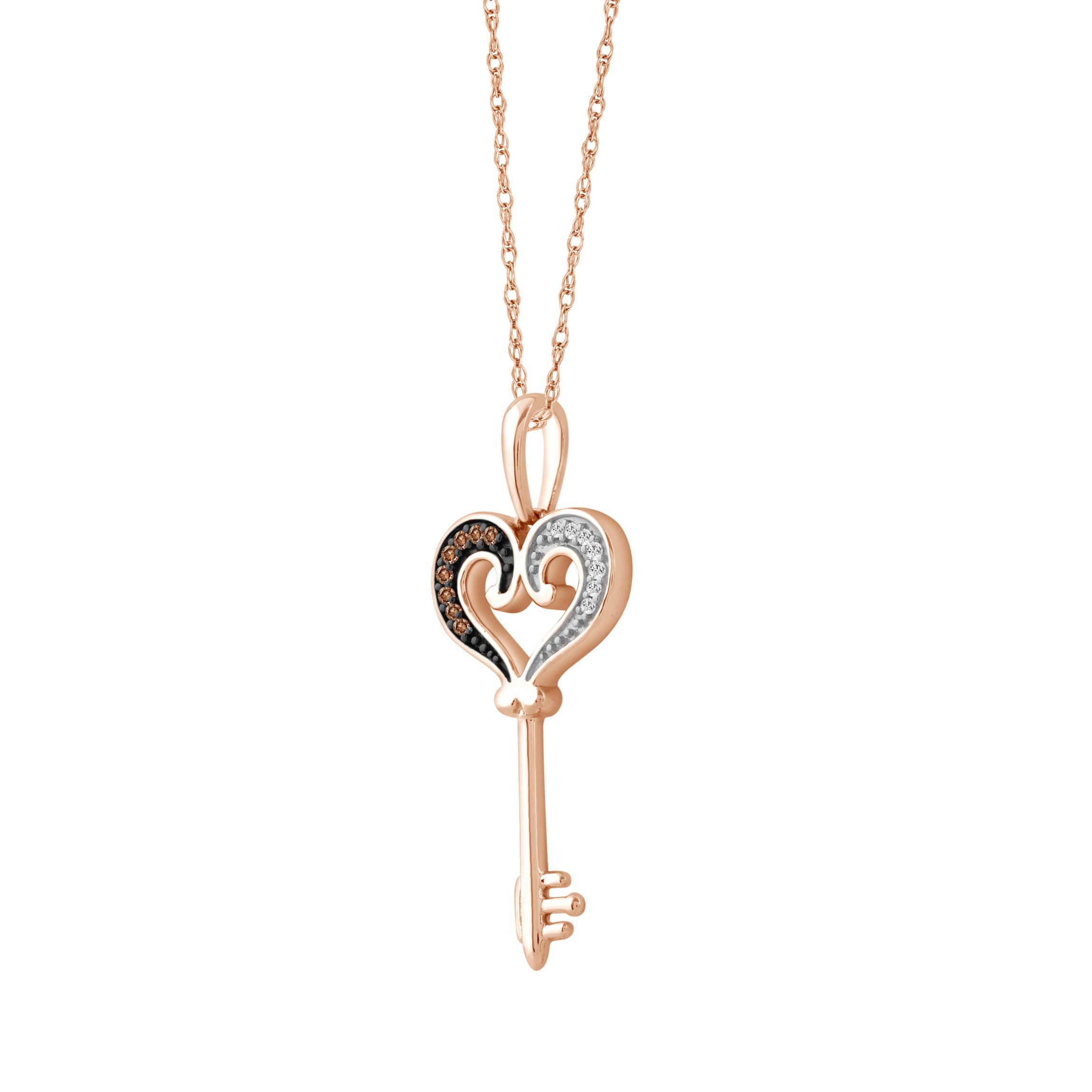 1/20ct. t.w. Diamond Key Pendant Neckace in 10K Pink Gold