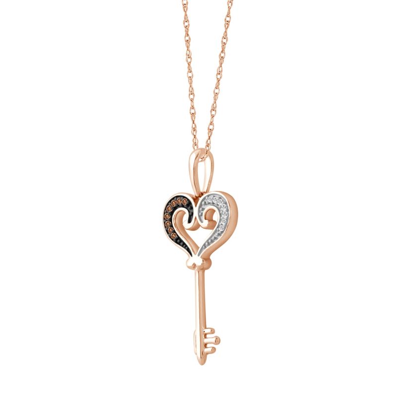 1/20ct. t.w. Diamond Key Pendant Neckace in 10K Pink Gold