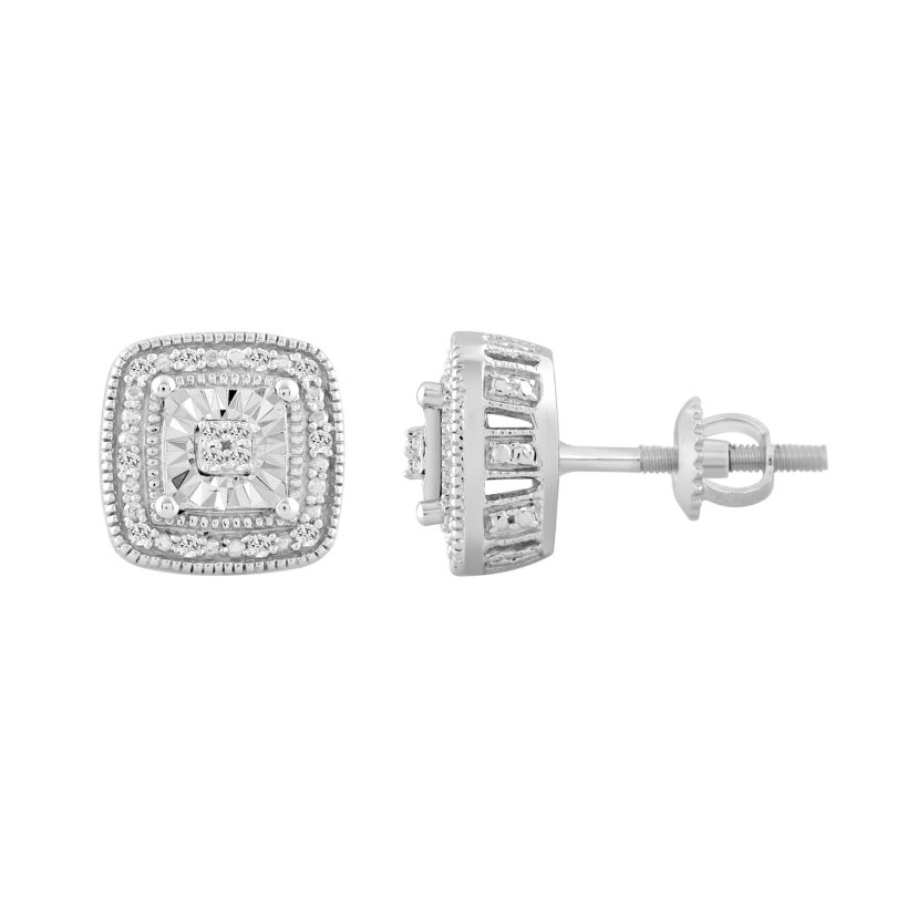 1/10ct. t.w. Miracle Set  Square Diamond Stud Earring in Sterling Silver