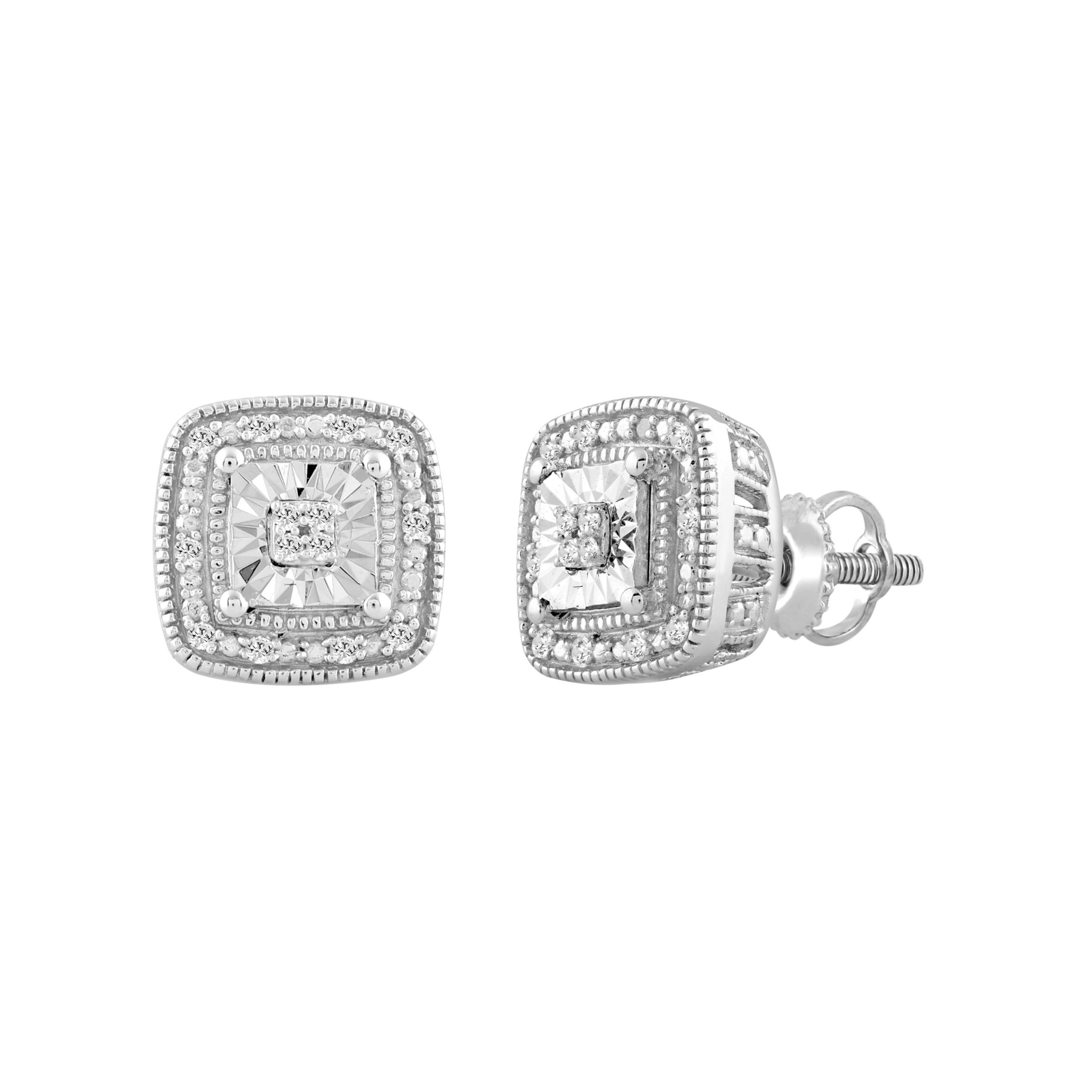 1/10ct. t.w. Miracle Set  Square Diamond Stud Earring in Sterling Silver
