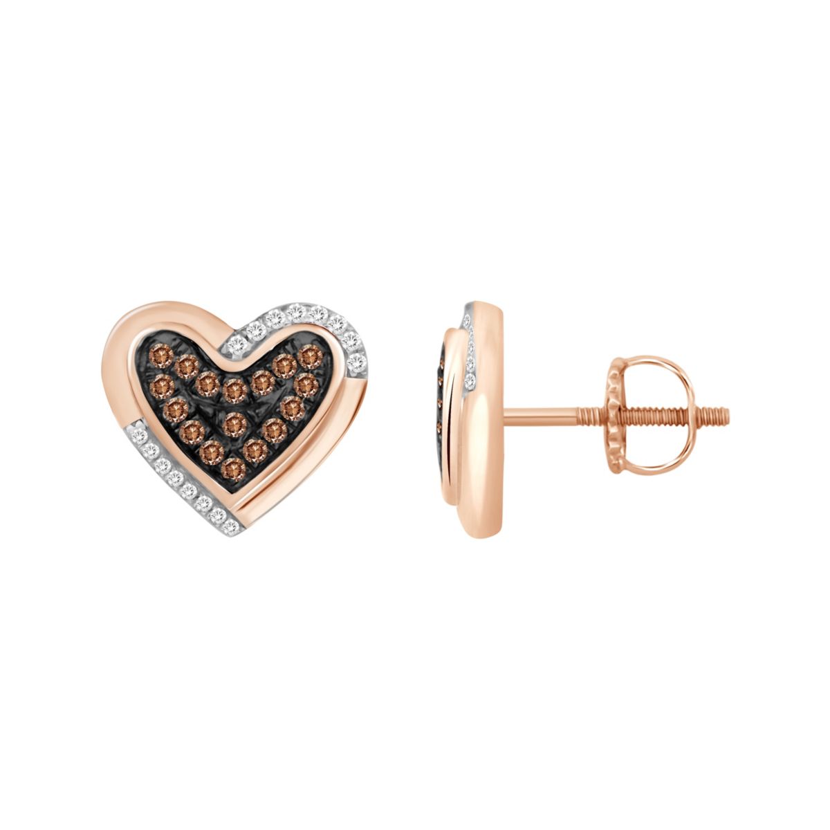 1/4ct. t.w. Heart shape brown & White Diamond Earring in 10K Pink Gold