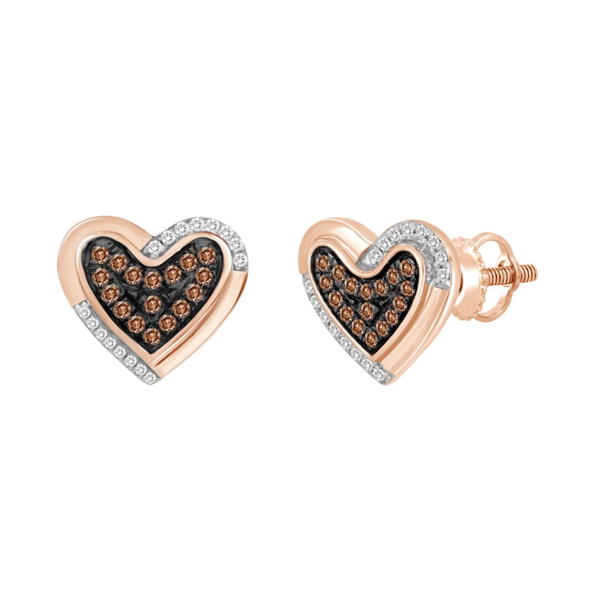 1/4ct. t.w. Heart shape brown & White Diamond Earring in 10K Pink Gold