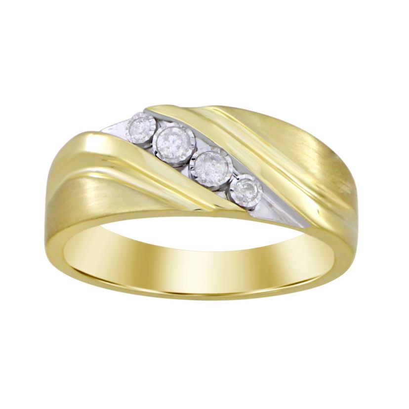 10K Yellow Gold 1/6ct Round Diamond Mens Wedding Band