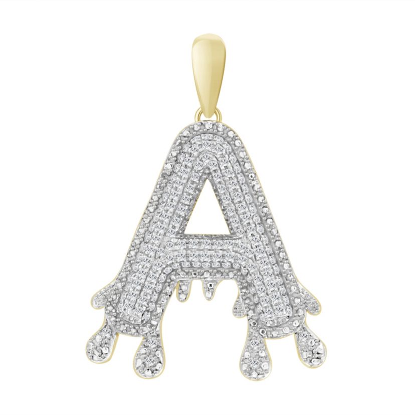 1/3ct. t.w. Diamond "A" Initial Mens Charm in 10K Yellow Gold