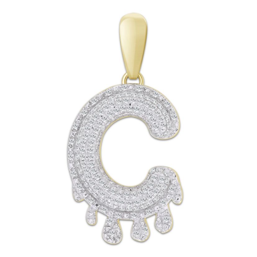 1/3ct. t.w. Diamond "C" Initial Mens Charm in 10K Yellow Gold