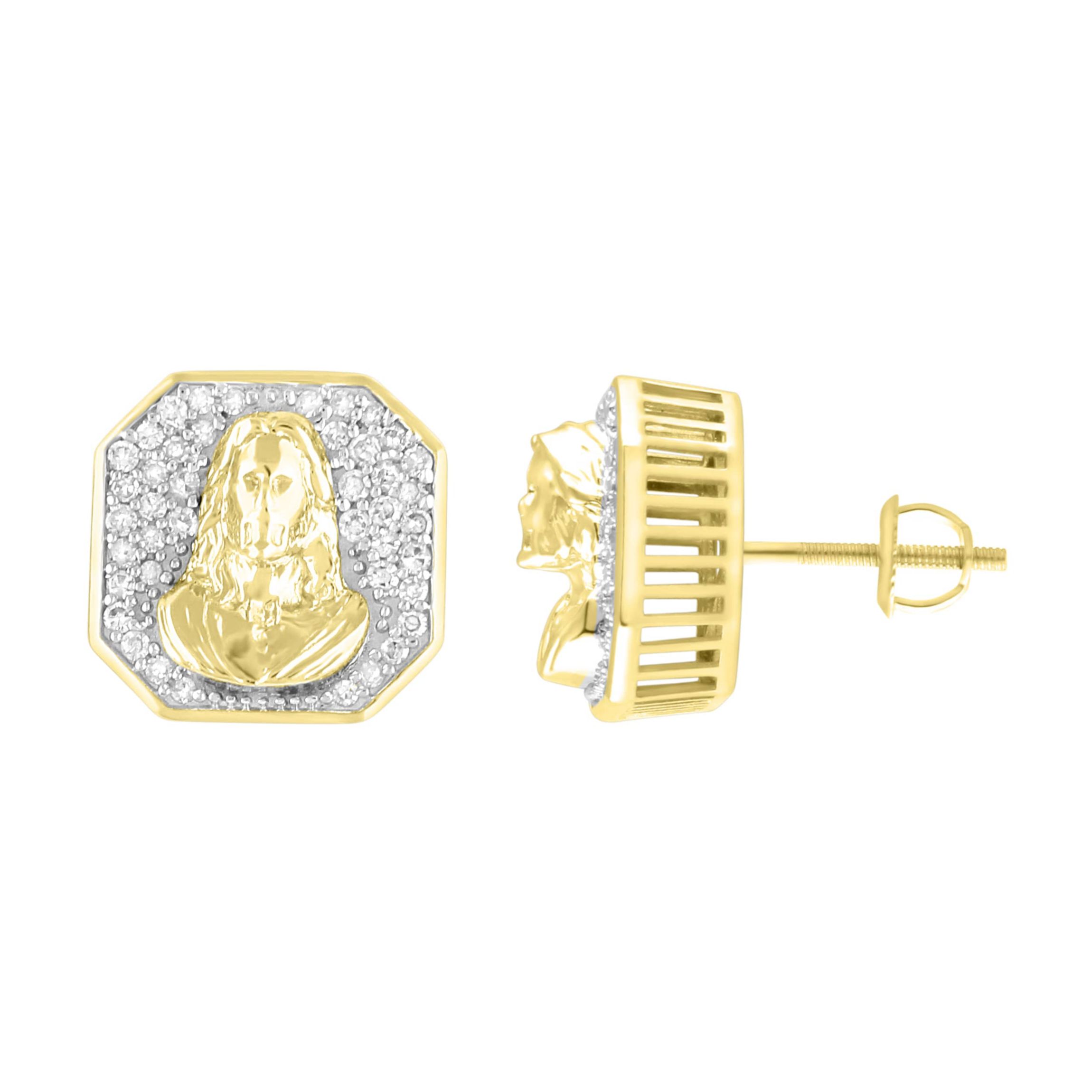 10K Yellow Gold 1/4ct Round Diamond Mens Earring