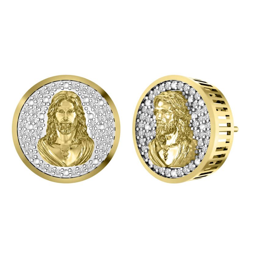 10K Yellow Gold 1/4ct Round Diamond Mens Earring