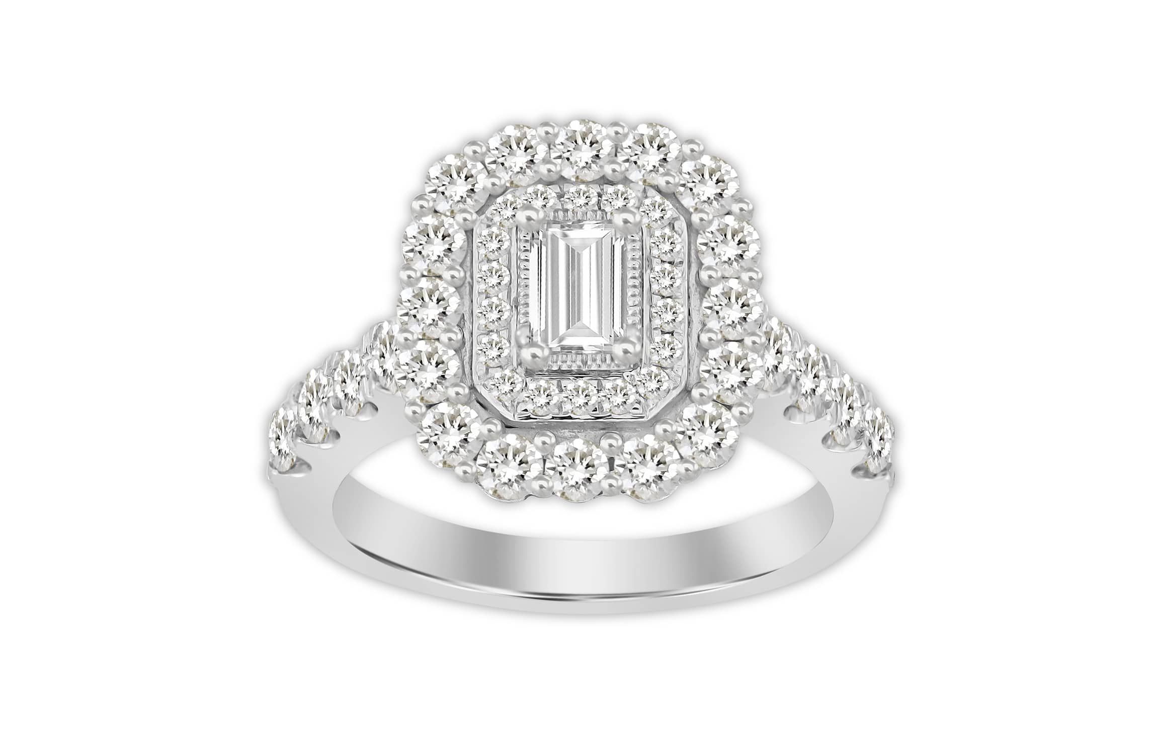 14K White Gold 1 5/8ct Round/Emerald Diamond Ladies Ring