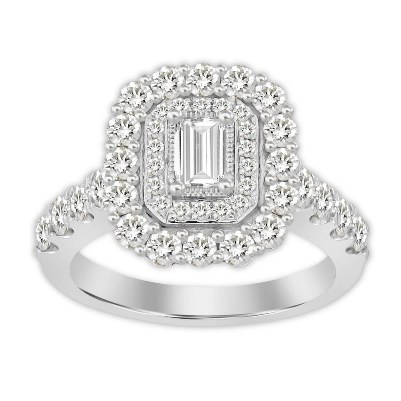 14K White Gold 1 5/8ct Round/Emerald Diamond Ladies Ring