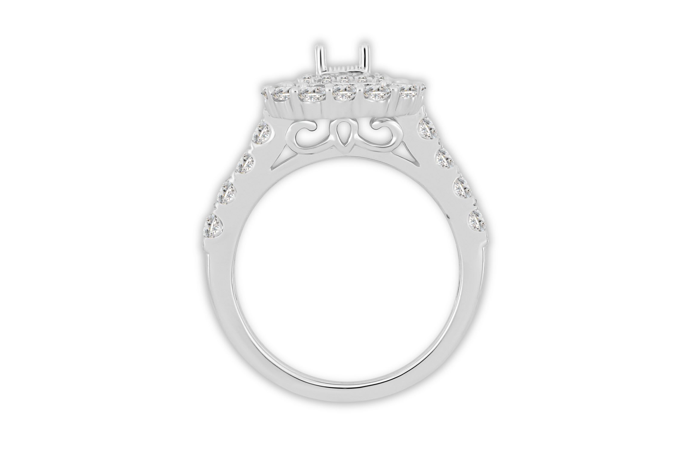 14K White Gold 1 5/8ct Round/Emerald Diamond Ladies Ring