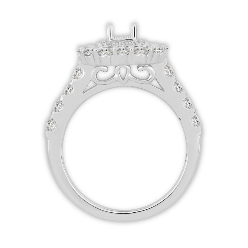 14K White Gold 1 5/8ct Round/Emerald Diamond Ladies Ring
