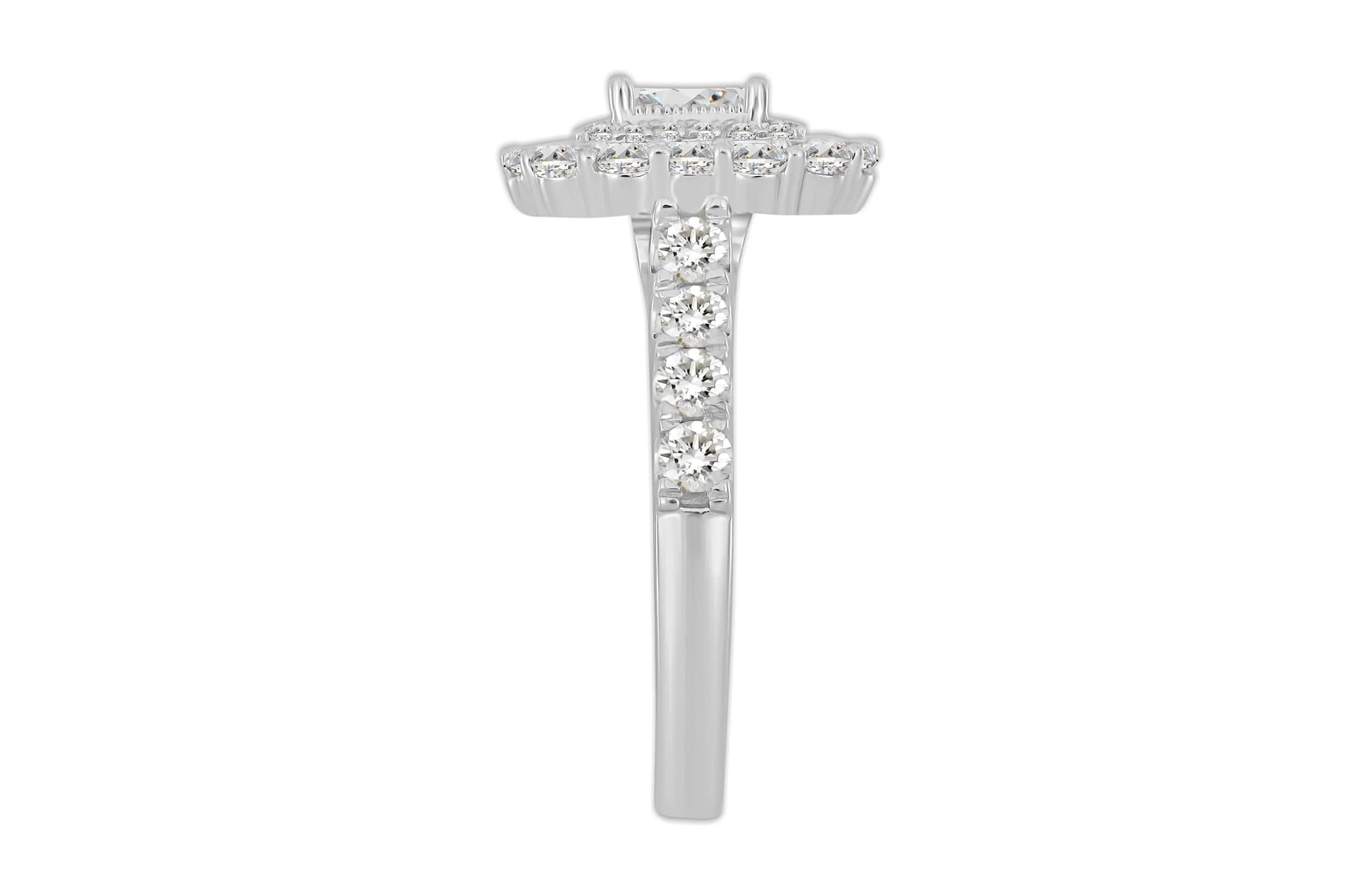 14K White Gold 1 5/8ct Round/Emerald Diamond Ladies Ring