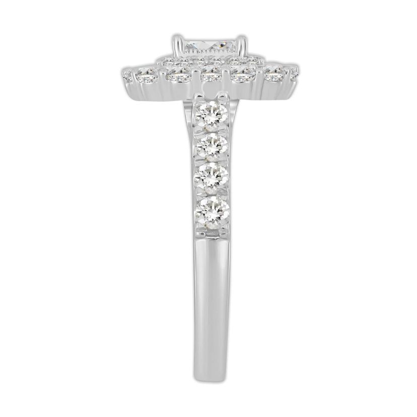 14K White Gold 1 5/8ct Round/Emerald Diamond Ladies Ring