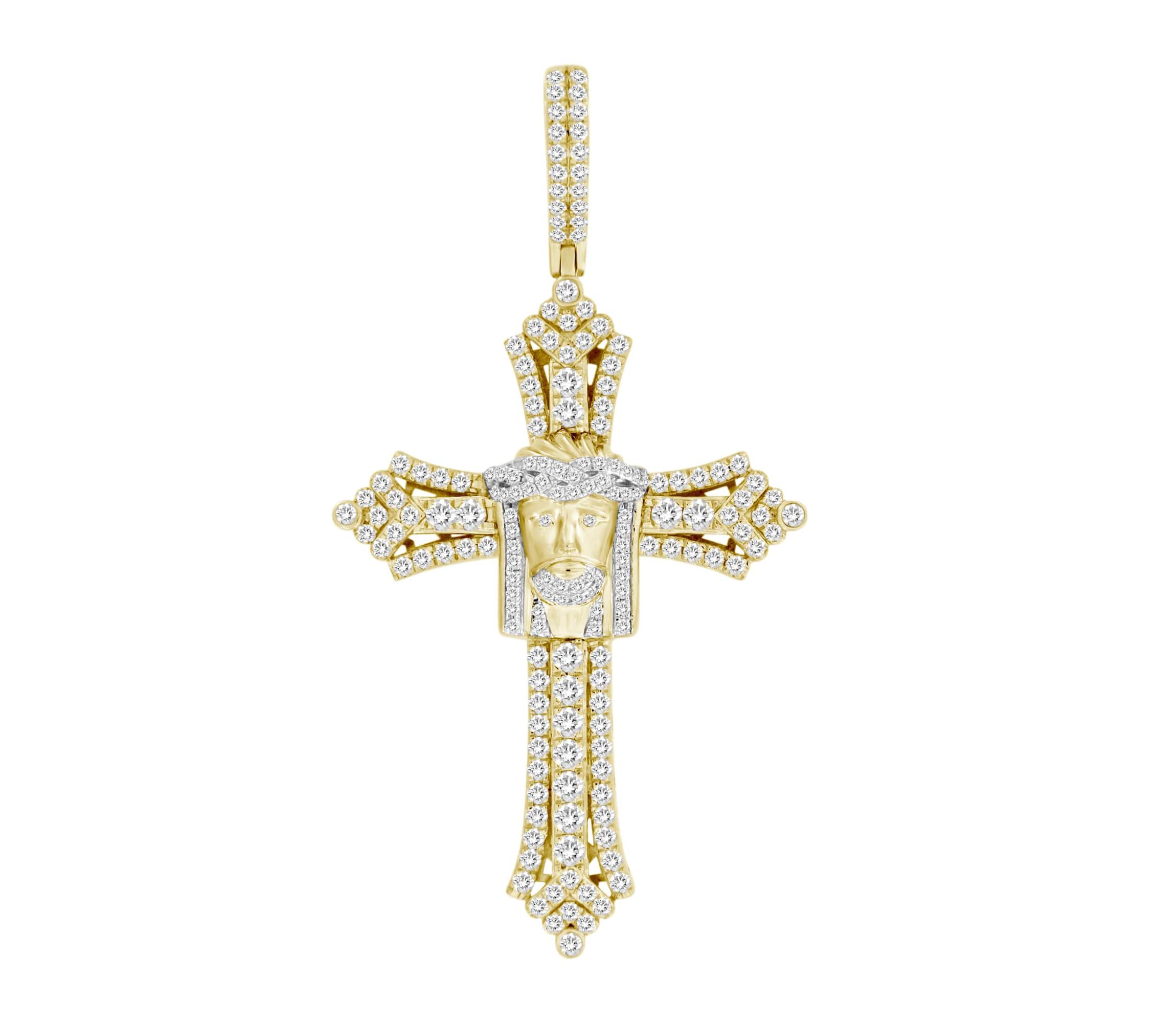 10K Yellow Gold 3.00ct Round Diamond Mens Cross Charm