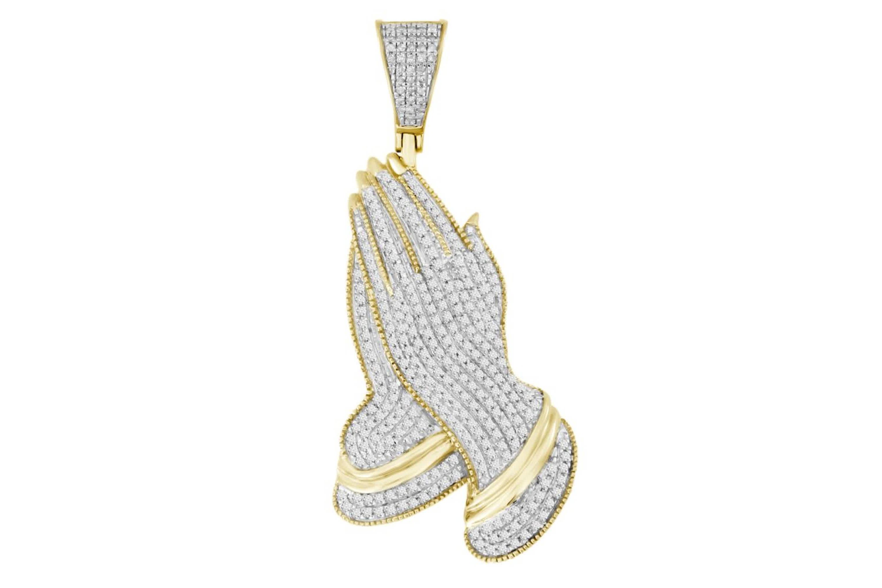 10K Yellow Gold 3/4ct Round Diamond Mens Praying Hand Charm