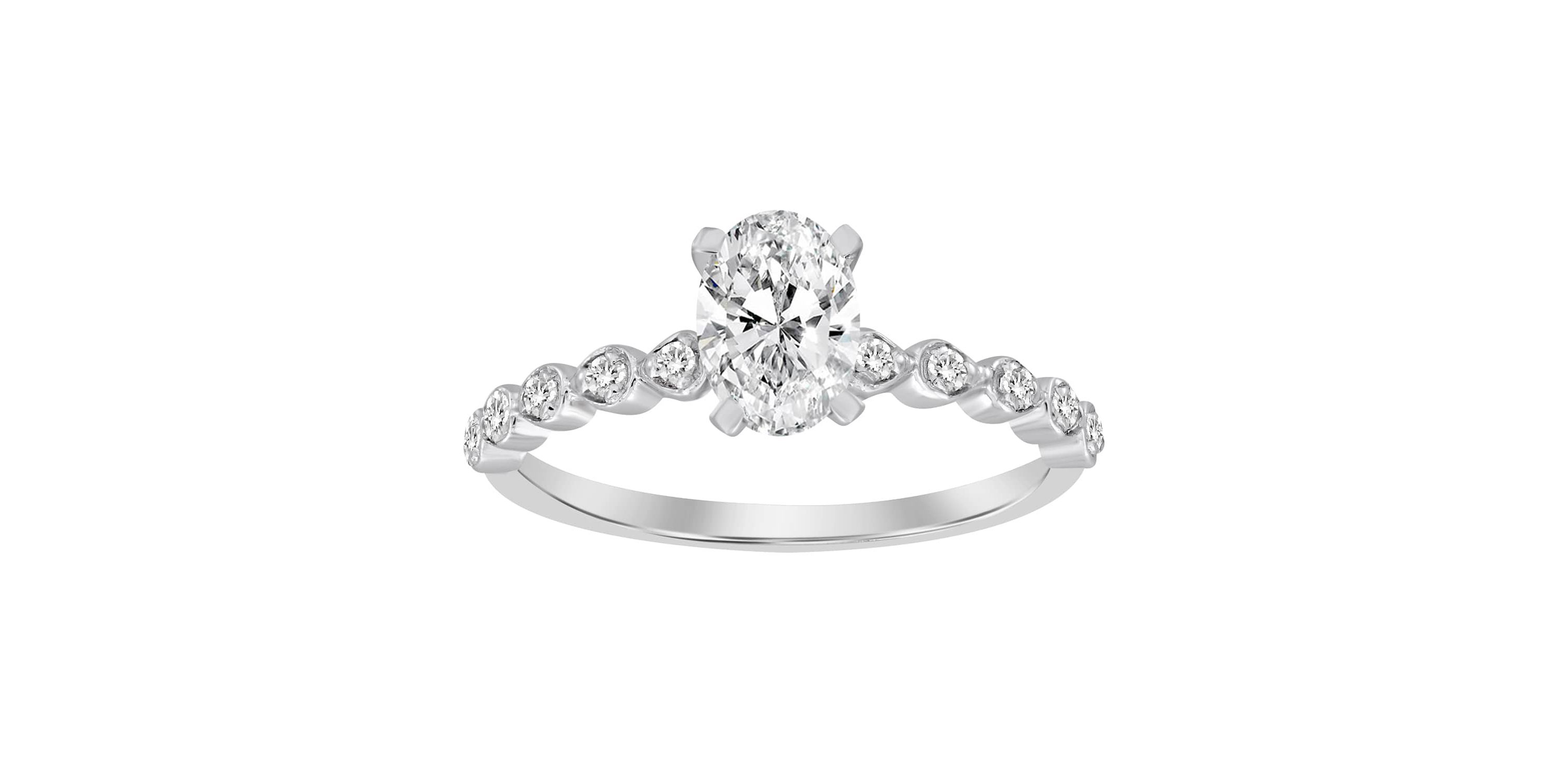 14K White Gold 1 1/6ct Round/Oval Diamond Ladies Ring