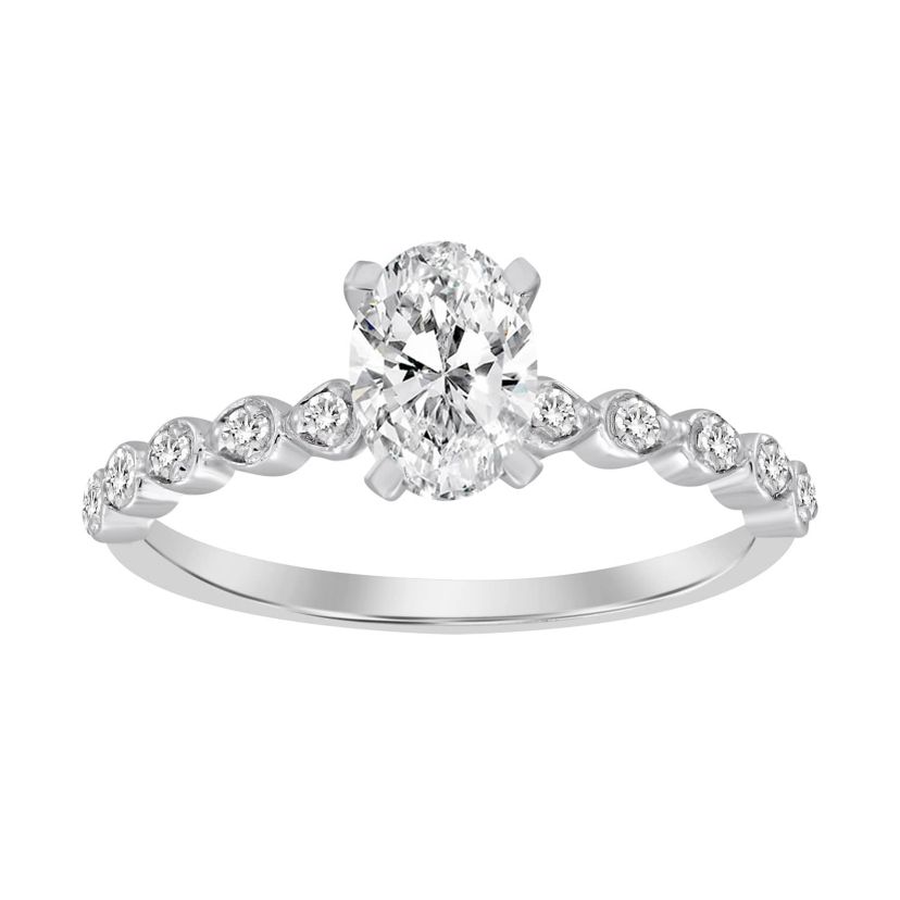 14K White Gold 1 1/6ct Round/Oval Diamond Ladies Ring